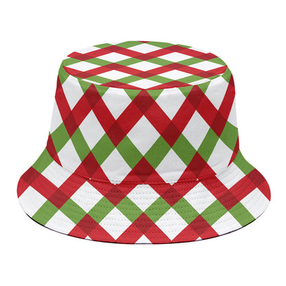 Merry Christmas Checkered Pattern Print Bucket Hat