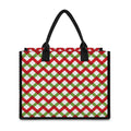 Merry Christmas Checkered Pattern Print Canvas Tote Bag