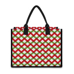 Merry Christmas Checkered Pattern Print Canvas Tote Bag