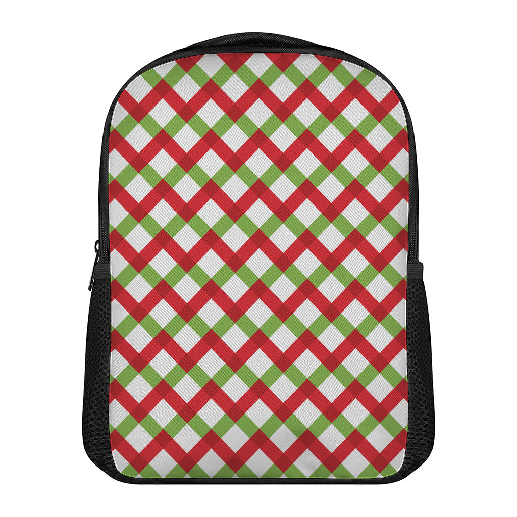 Merry Christmas Checkered Pattern Print Casual Backpack