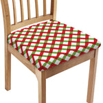 Merry Christmas Checkered Pattern Print Chair Cushion Cover