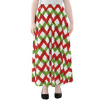 Merry Christmas Checkered Pattern Print Chiffon Maxi Skirt