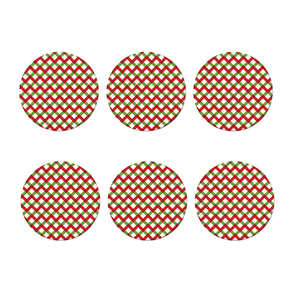 Merry Christmas Checkered Pattern Print Coaster Set
