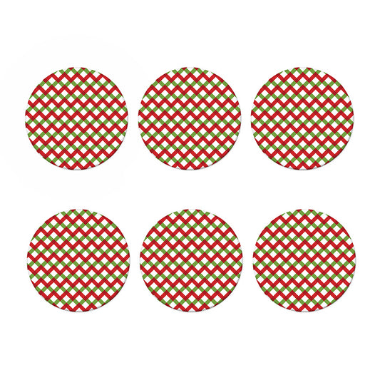 Merry Christmas Checkered Pattern Print Coaster Set