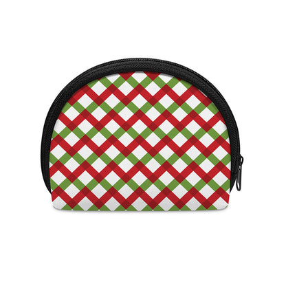 Merry Christmas Checkered Pattern Print Coin Purse