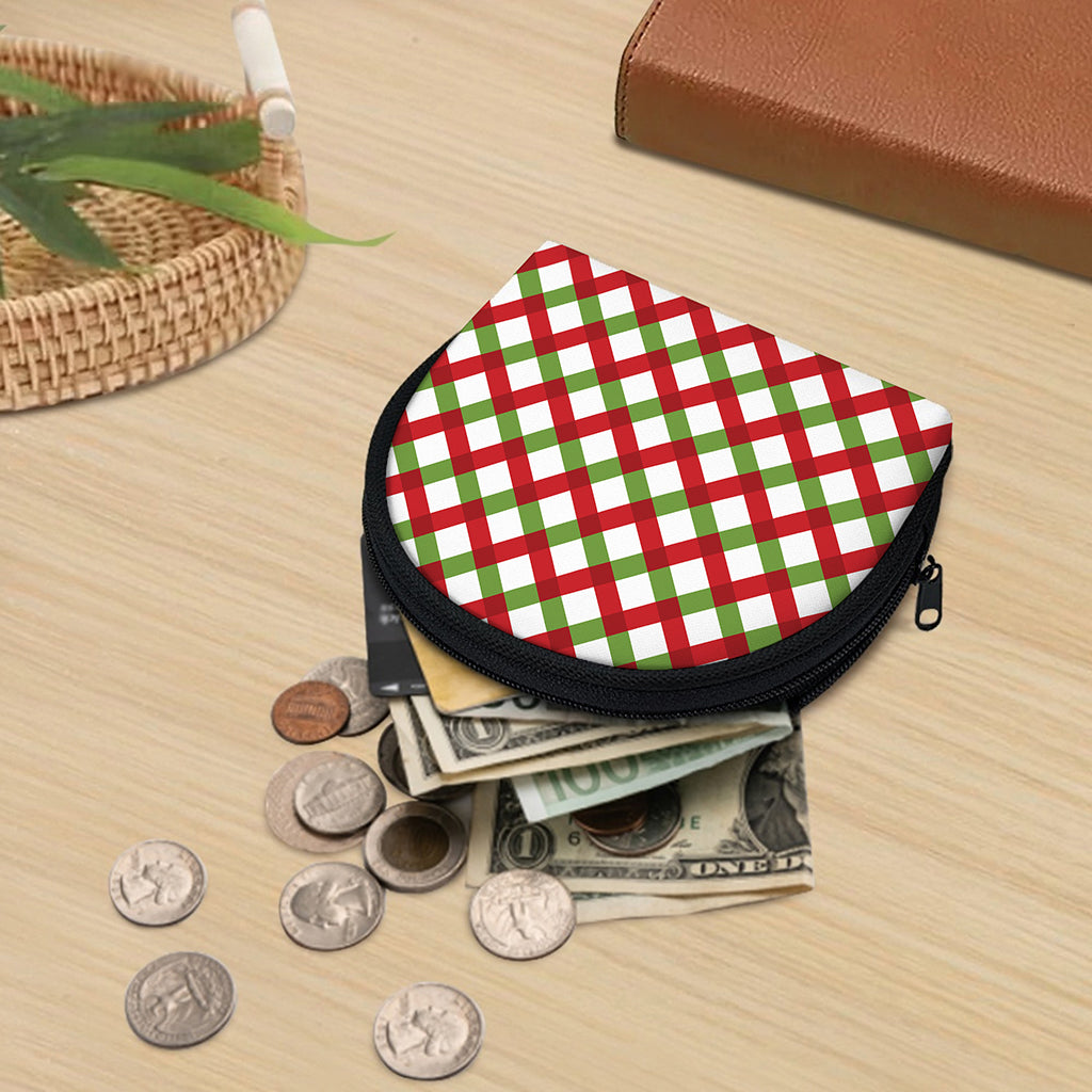 Merry Christmas Checkered Pattern Print Coin Purse