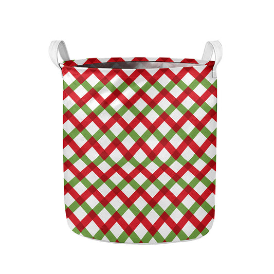 Merry Christmas Checkered Pattern Print Collapsible Laundry Basket