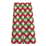 Merry Christmas Checkered Pattern Print Cotton Front Slit Maxi Skirt