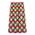 Merry Christmas Checkered Pattern Print Cotton Front Slit Maxi Skirt