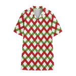 Merry Christmas Checkered Pattern Print Cotton Hawaiian Shirt