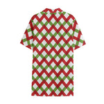 Merry Christmas Checkered Pattern Print Cotton Hawaiian Shirt
