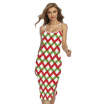 Merry Christmas Checkered Pattern Print Cross Back Cami Dress