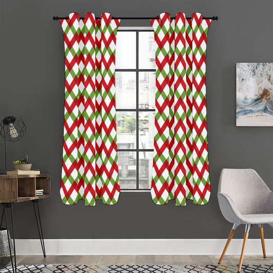 Merry Christmas Checkered Pattern Print Curtain