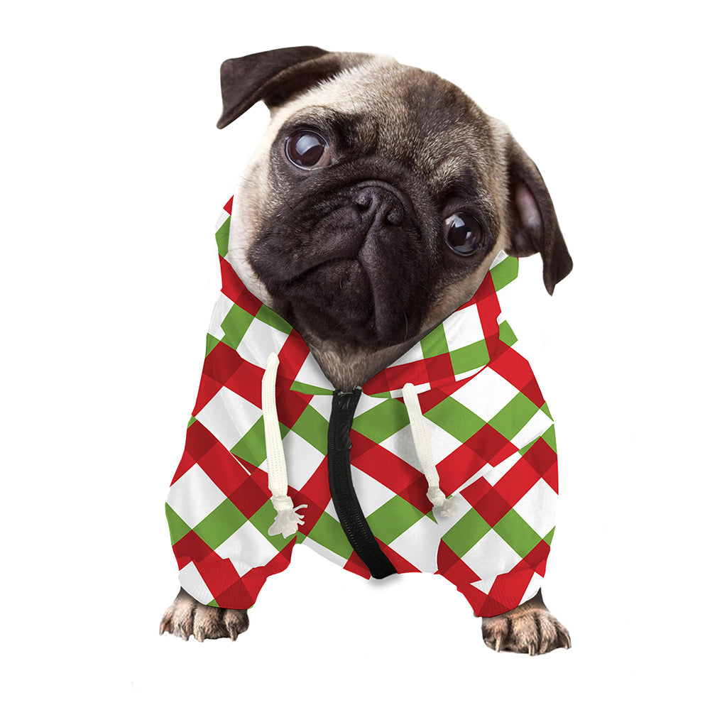 Merry Christmas Checkered Pattern Print Dog Zip Up Hoodie