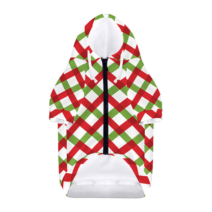 Merry Christmas Checkered Pattern Print Dog Zip Up Hoodie