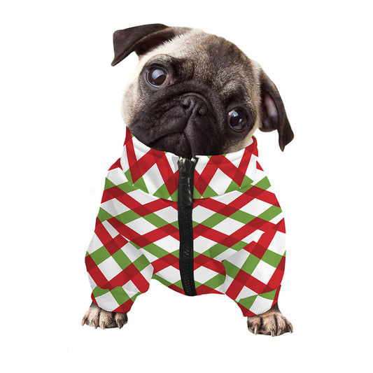 Merry Christmas Checkered Pattern Print Dog Zip Up Jacket