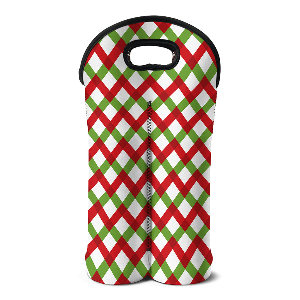 Merry Christmas Checkered Pattern Print Double Neoprene Wine Tote