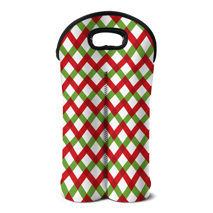 Merry Christmas Checkered Pattern Print Double Neoprene Wine Tote