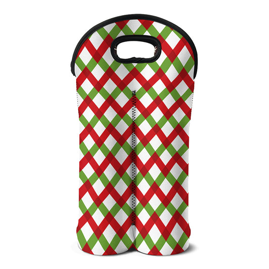 Merry Christmas Checkered Pattern Print Double Neoprene Wine Tote