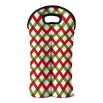 Merry Christmas Checkered Pattern Print Double Neoprene Wine Tote