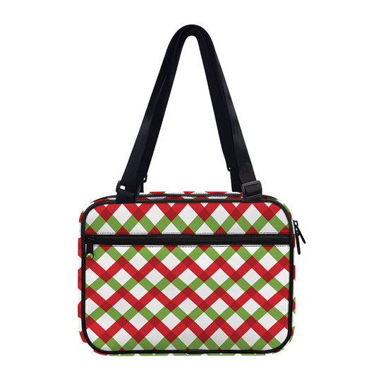 Merry Christmas Checkered Pattern Print Double Strap Bible Bag