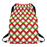 Merry Christmas Checkered Pattern Print Drawstring Backpack