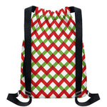 Merry Christmas Checkered Pattern Print Drawstring Backpack