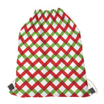 Merry Christmas Checkered Pattern Print Drawstring Bag