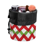Merry Christmas Checkered Pattern Print Drawstring Makeup Bag