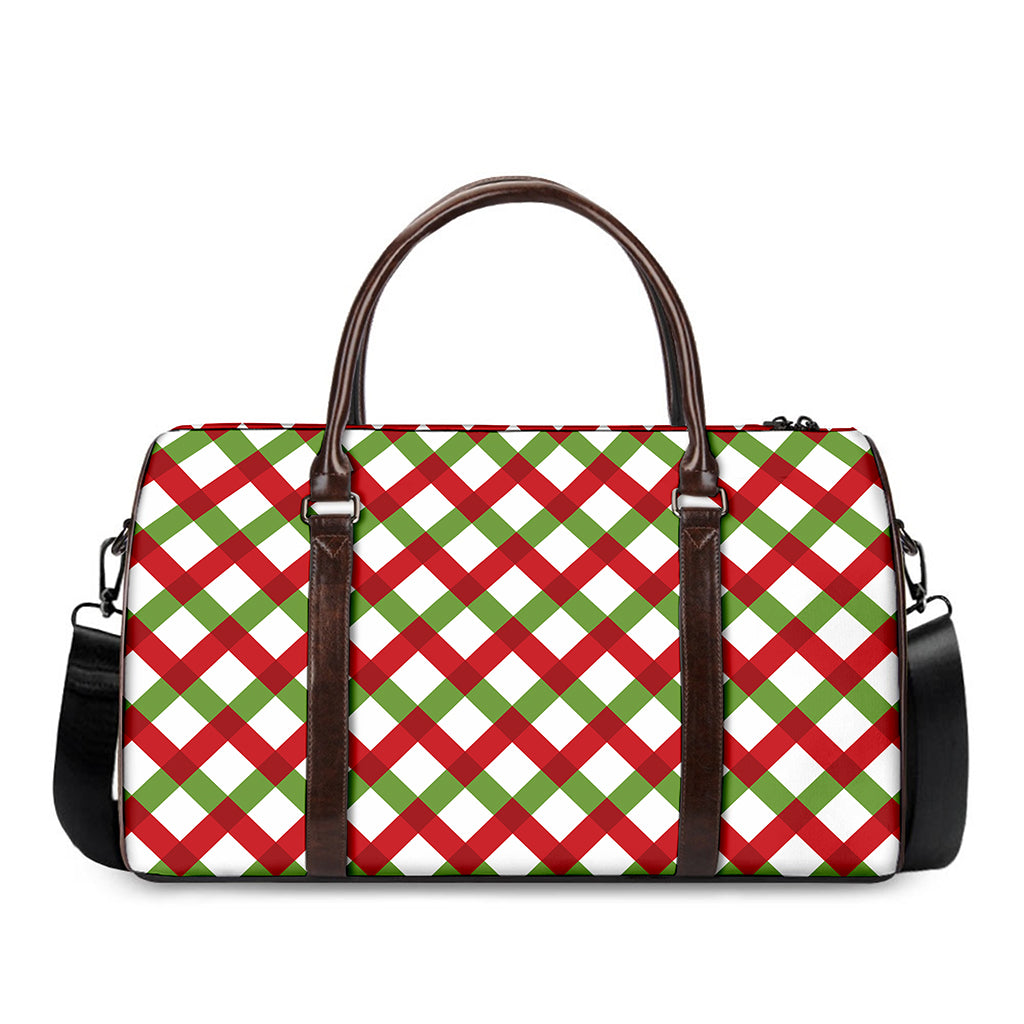 Merry Christmas Checkered Pattern Print Duffle Bag
