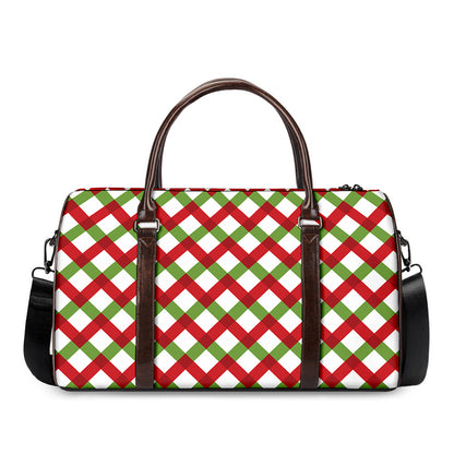 Merry Christmas Checkered Pattern Print Duffle Bag