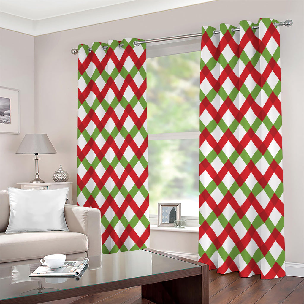 Merry Christmas Checkered Pattern Print Extra Wide Grommet Curtains