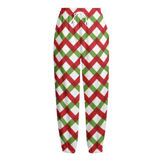 Merry Christmas Checkered Pattern Print Fleece Lined Knit Pants