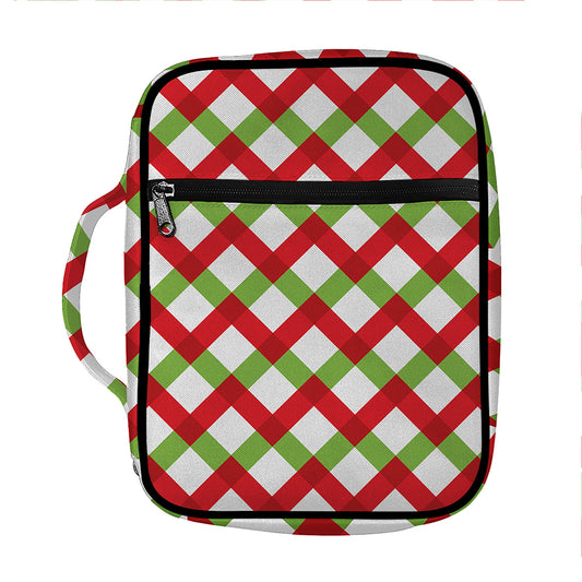 Merry Christmas Checkered Pattern Print Front Pocket Bible Bag