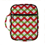 Merry Christmas Checkered Pattern Print Front Pocket Bible Bag