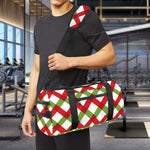 Merry Christmas Checkered Pattern Print Gym Bag