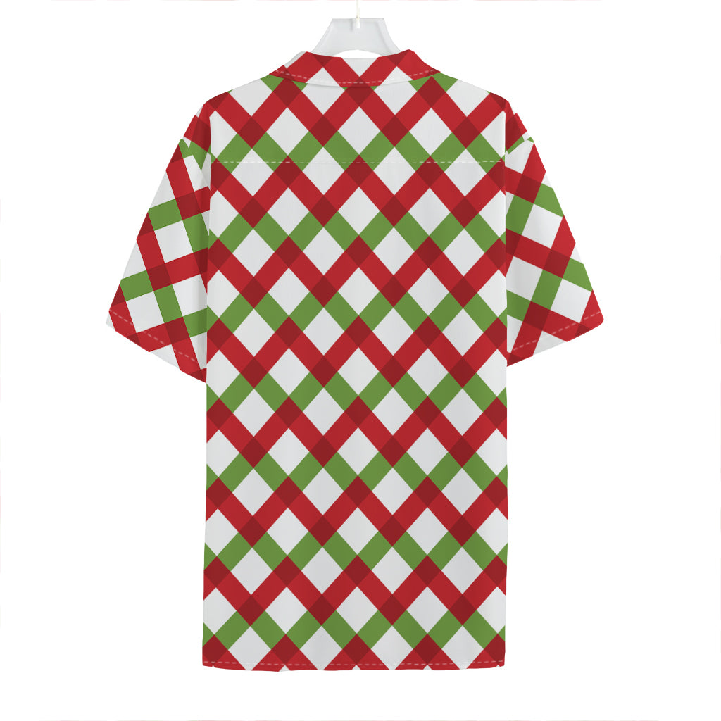 Merry Christmas Checkered Pattern Print Hawaiian Shirt