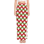 Merry Christmas Checkered Pattern Print High Slit Maxi Skirt