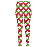 Merry Christmas Checkered Pattern Print High-Waisted Pocket Leggings