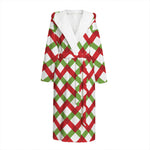 Merry Christmas Checkered Pattern Print Hooded Bathrobe