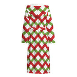 Merry Christmas Checkered Pattern Print Hooded Bathrobe