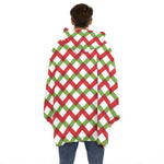 Merry Christmas Checkered Pattern Print Hoodie Blanket