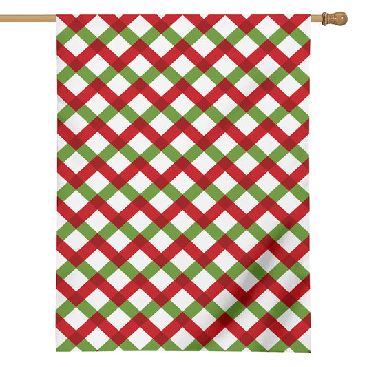Merry Christmas Checkered Pattern Print House Flag