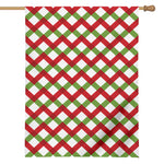 Merry Christmas Checkered Pattern Print House Flag