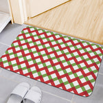 Merry Christmas Checkered Pattern Print Indoor Door Mat