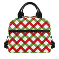 Merry Christmas Checkered Pattern Print Insulated Lunch Bag