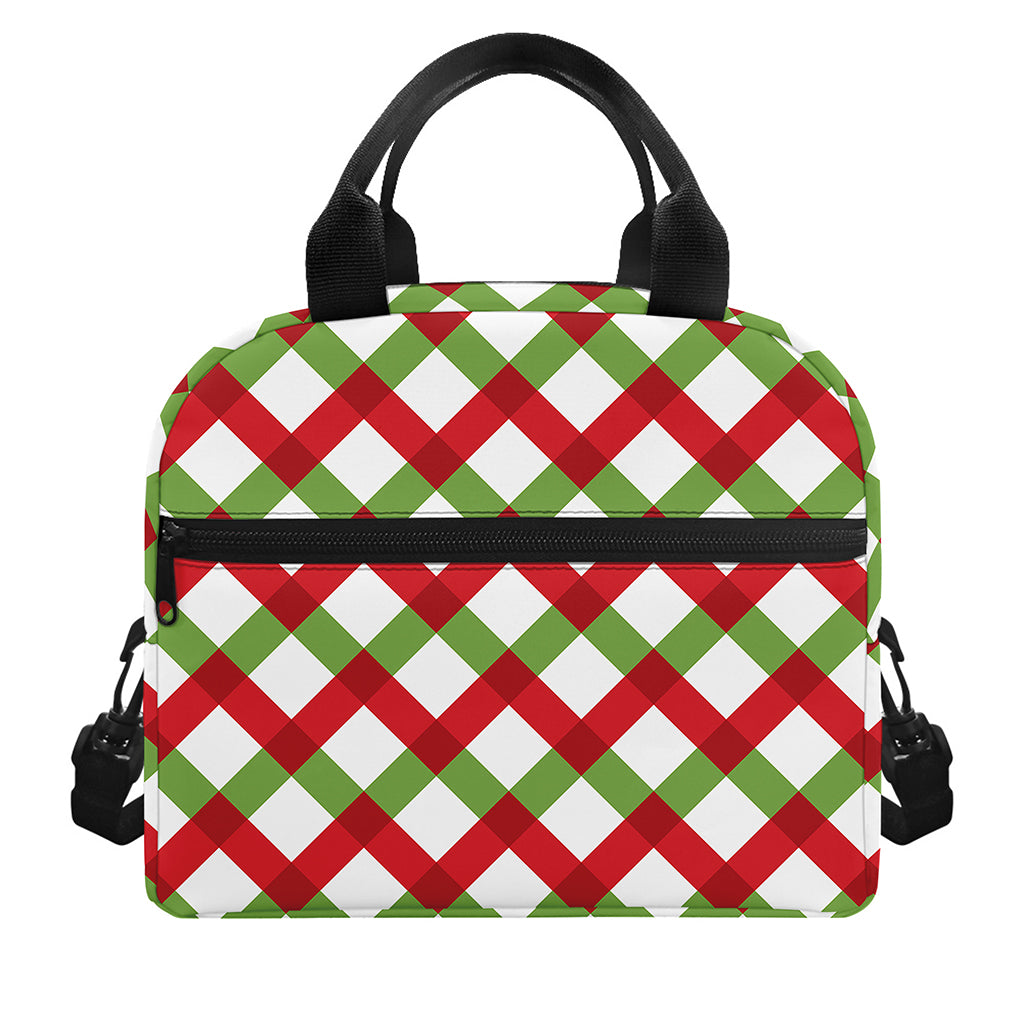 Merry Christmas Checkered Pattern Print Insulated Lunch Bag