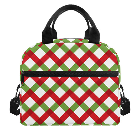Merry Christmas Checkered Pattern Print Insulated Lunch Bag