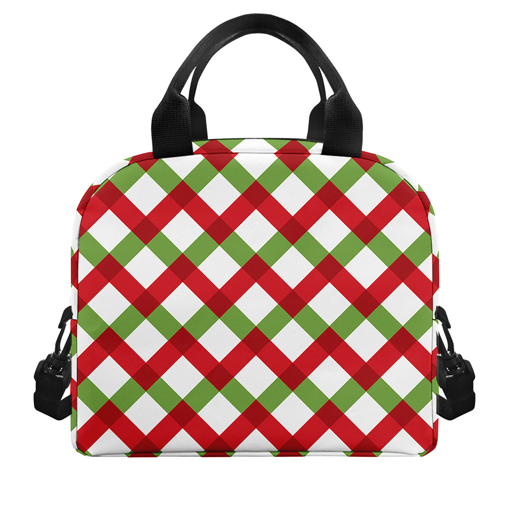 Merry Christmas Checkered Pattern Print Insulated Lunch Bag