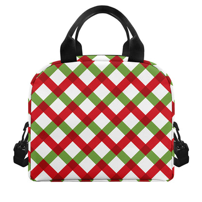 Merry Christmas Checkered Pattern Print Insulated Lunch Bag